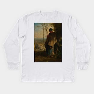 The Little Shepherdess by Jean-Francois Millet Kids Long Sleeve T-Shirt